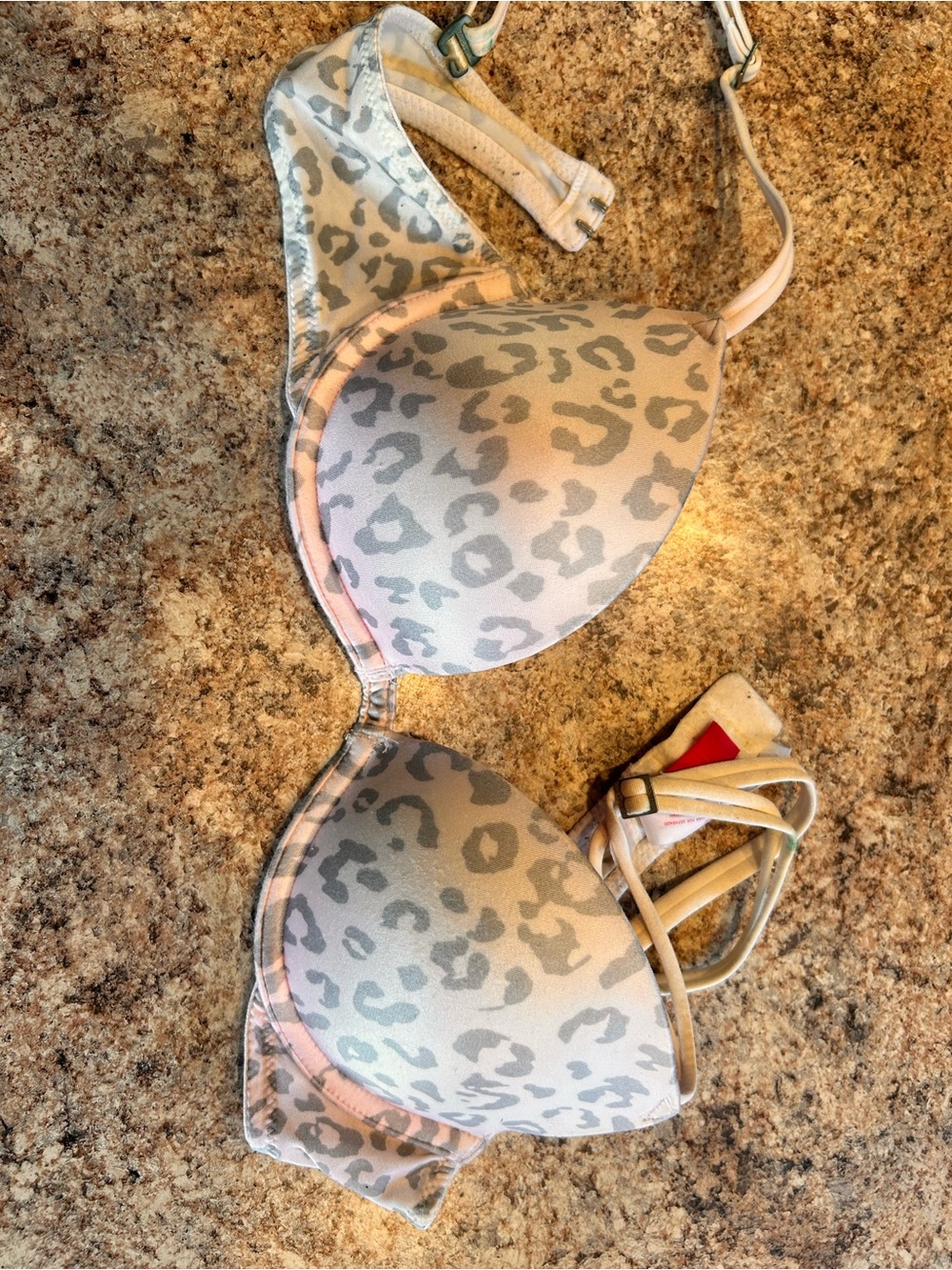 Victoria's Secret Gray Leopard Padded Bra with Pink Trim